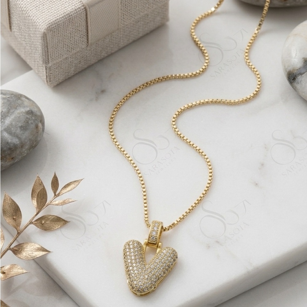 Drip in Style: 3D Crystal Pave Bubble Letter V  Pendant